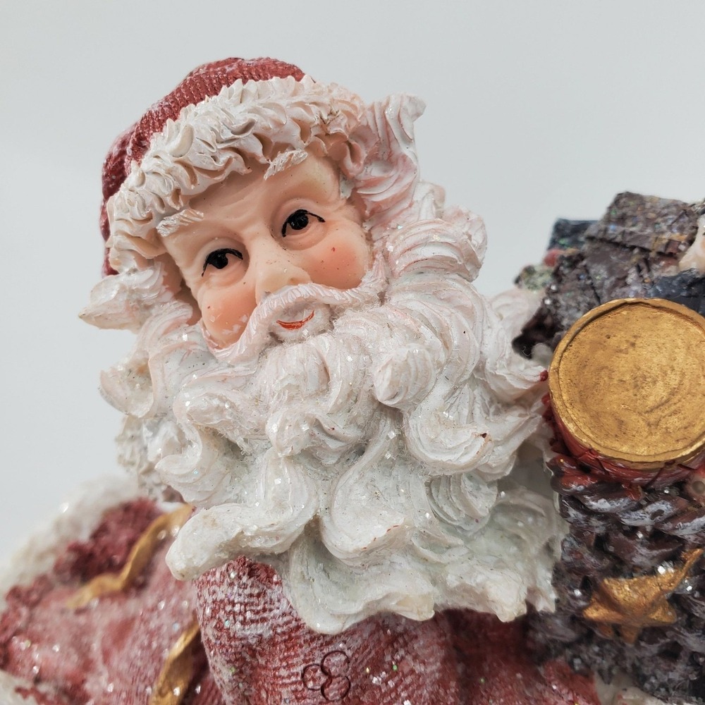 Vintage Santa Claus Figurine With Sack Of Toys Glitter Resin Christmas Decor - Picture 4 of 14